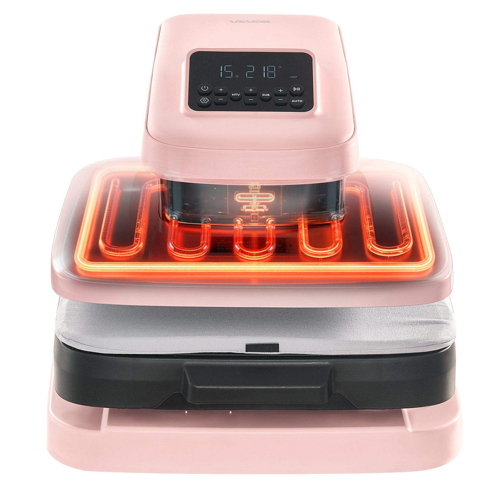 VEVOR Auto Heat Press Machine 15 x 15 inch T-Shirt Press Machine Pink, Auto Release and Adjustable Pressure, Digital Display, Rapid and Even Heating, for Sublimation, Vinyl, Heat Transfer Projects