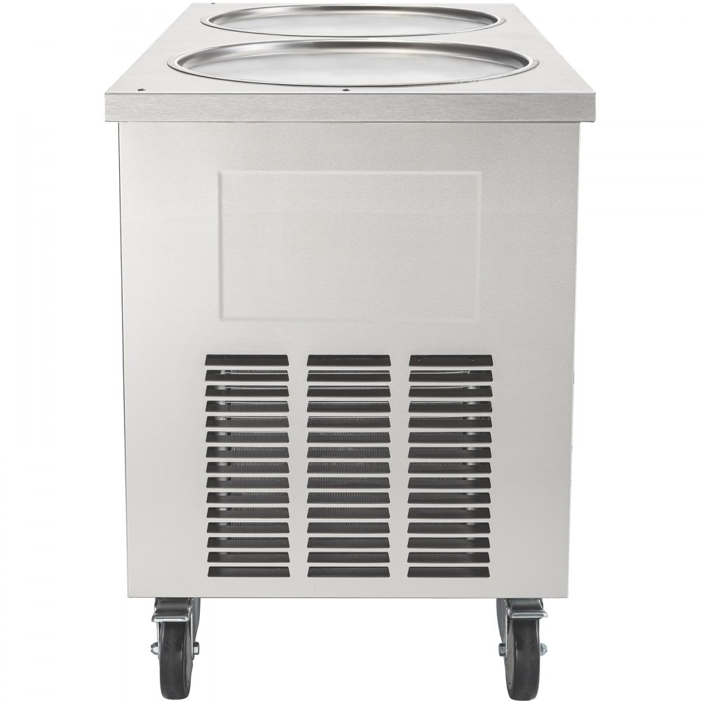 Máquina comercial para hacer rollitos de hielo VEVOR, con dos bandejas redondas de 45 cm, para saltear rollitos de hielo, de acero inoxidable de 1800 W, ideal para preparar yogur, crema y para bares, cafeterías y postres.
