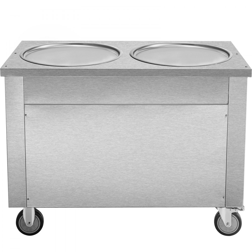 Máquina comercial para hacer rollitos de hielo VEVOR, con dos bandejas redondas de 45 cm, para saltear rollitos de hielo, de acero inoxidable de 1800 W, ideal para preparar yogur, crema y para bares, cafeterías y postres.