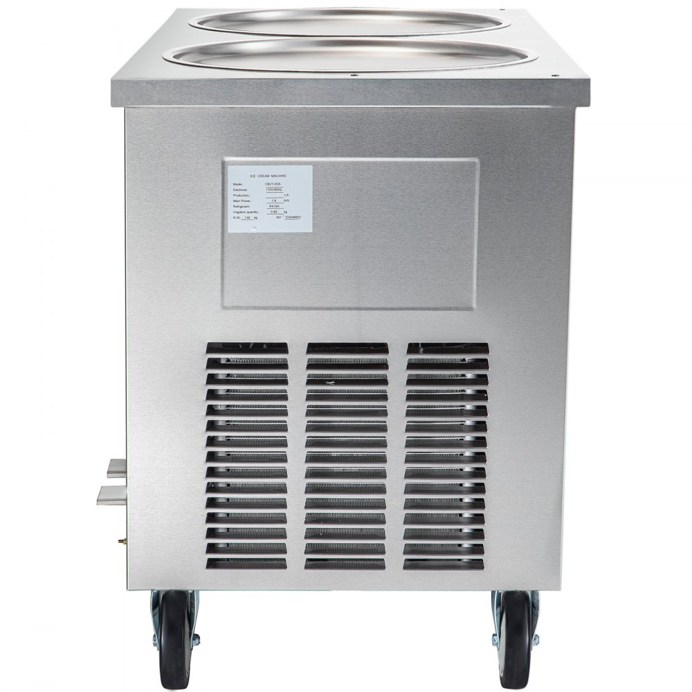 Máquina comercial para hacer rollitos de hielo VEVOR, con dos bandejas redondas de 45 cm, para saltear rollitos de hielo, de acero inoxidable de 1800 W, ideal para preparar yogur, crema y para bares, cafeterías y postres.