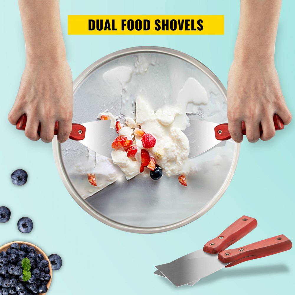 Máquina comercial para hacer rollitos de hielo VEVOR, con dos bandejas redondas de 45 cm, para saltear rollitos de hielo, de acero inoxidable de 1800 W, ideal para preparar yogur, crema y para bares, cafeterías y postres.