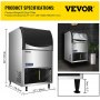 VEVOR 110V Commercial Ice Machine 220LBS/24H, Snow Flake Maker with 122LBS Ice Storage, Stainless Steel Construction, Quiet Operation, Auto Clean, Air Cooling, Professional Refrigeration Equipment