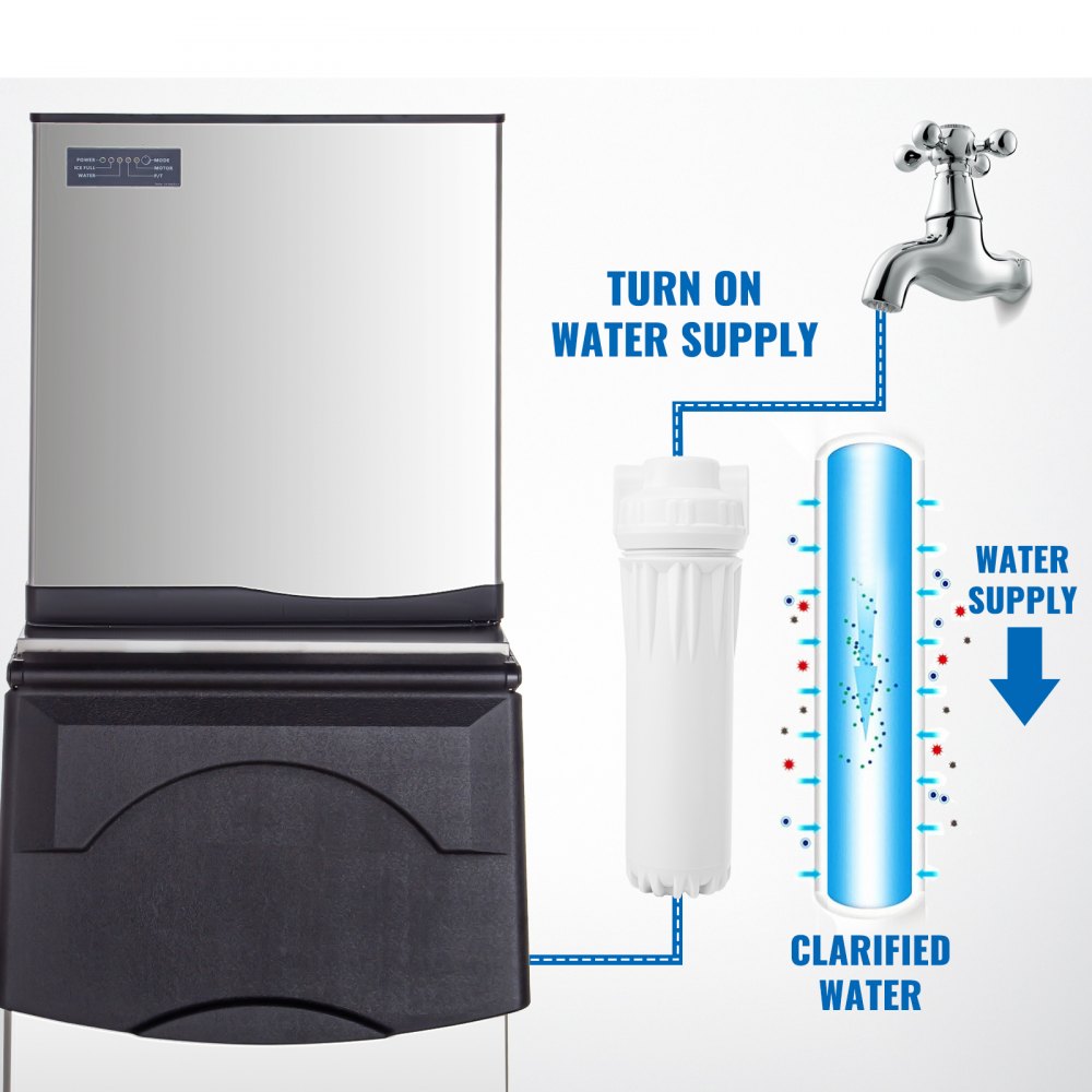 VEVOR Flake Ice Machine 496 LBS/24 H Commercial Ice Machine Maker,Snowflake Ice Maker with 353 LBS Ice Storage Capacity, Commercial Snow Flake Ice Maker, with Water Filters