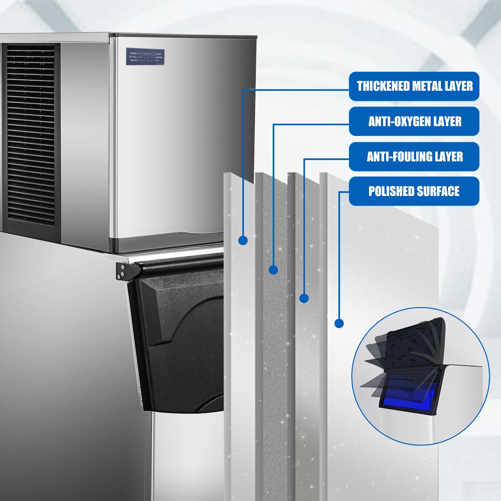VEVOR Flake Ice Machine 496 LBS/24 H Commercial Ice Machine Maker,Snowflake Ice Maker with 353 LBS Ice Storage Capacity, Commercial Snow Flake Ice Maker, with Water Filters
