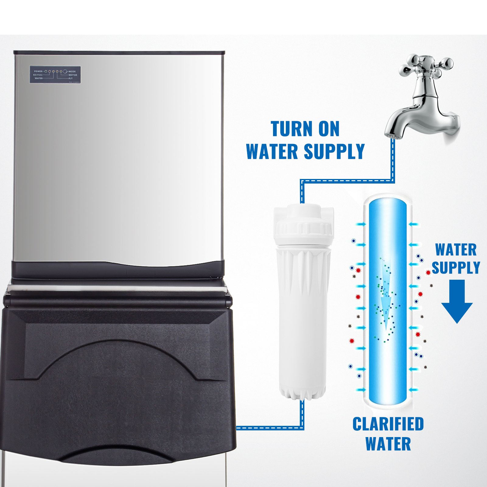 VEVOR Flake Ice Machine 496 LBS/24 H Commercial Ice Machine Maker,Snowflake Ice Maker with 353 LBS Ice Storage Capacity, Commercial Snow Flake Ice Maker, with Water Filters