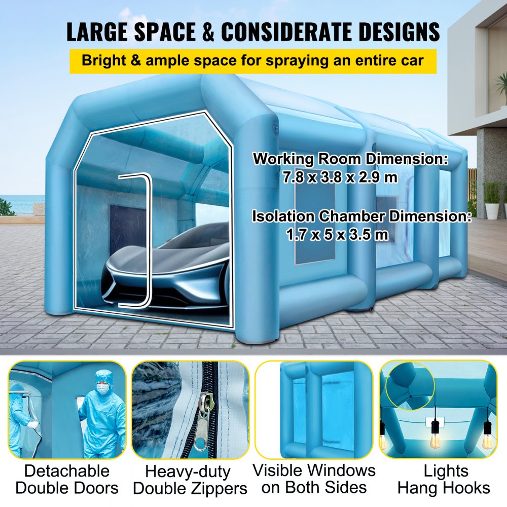 VEVOR 33x16.4x11.5Ft Inflatable Spray Booth Custom Tent 220V AC Car Paint Booth 350W Inflatable Car