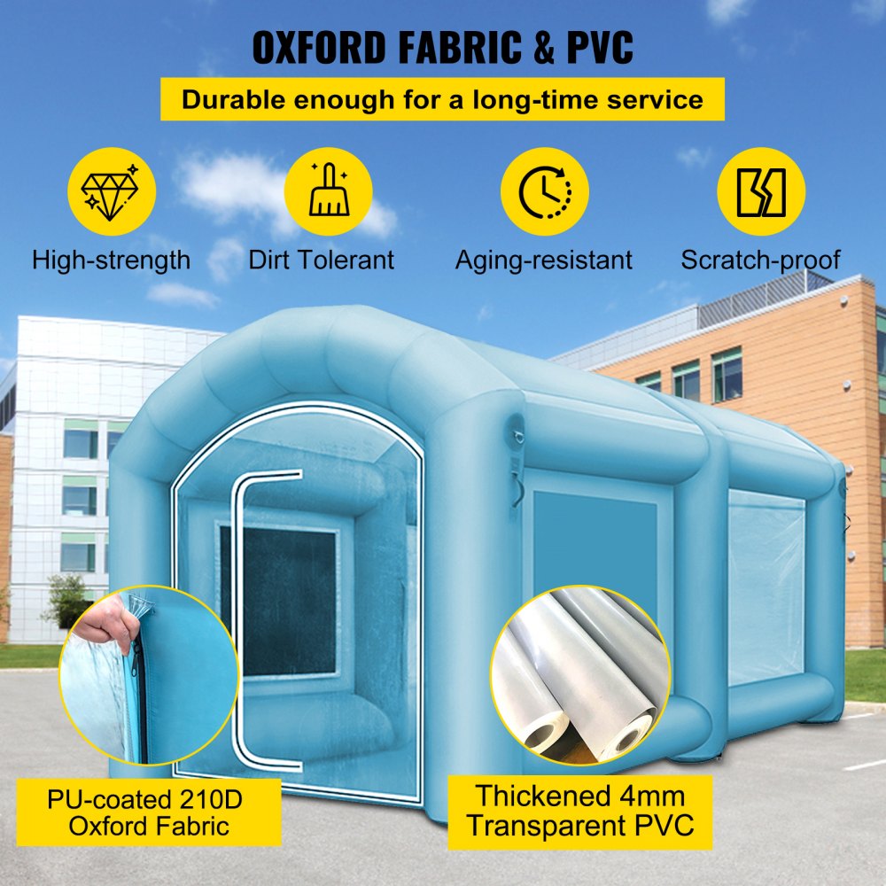 VEVOR Inflatable Spray Booth Tent 13 x 8 x 7FT Inflatable Paint Booth Tent Car Paint Booth Giant Workstation 210D Oxford Fabric With 2 High-Power Blowers