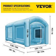 VEVOR Inflatable Spray Booth Tent 13 x 8 x 7FT Inflatable Paint Booth Tent Car Paint Booth Giant Workstation 210D Oxford Fabric With 2 High-Power Blowers