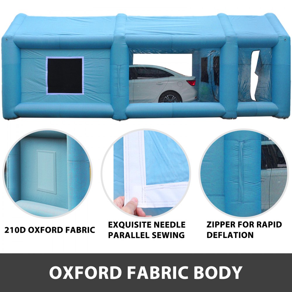 VEVOR Inflatable Tent 599.6 x 298.5 x 249.9 cm Inflatable Spray Booth Custom Tent Inflatable Paint Booth Tent Car Paint Booth Giant Workstation 210D Oxford Fabric With 2 Blowers