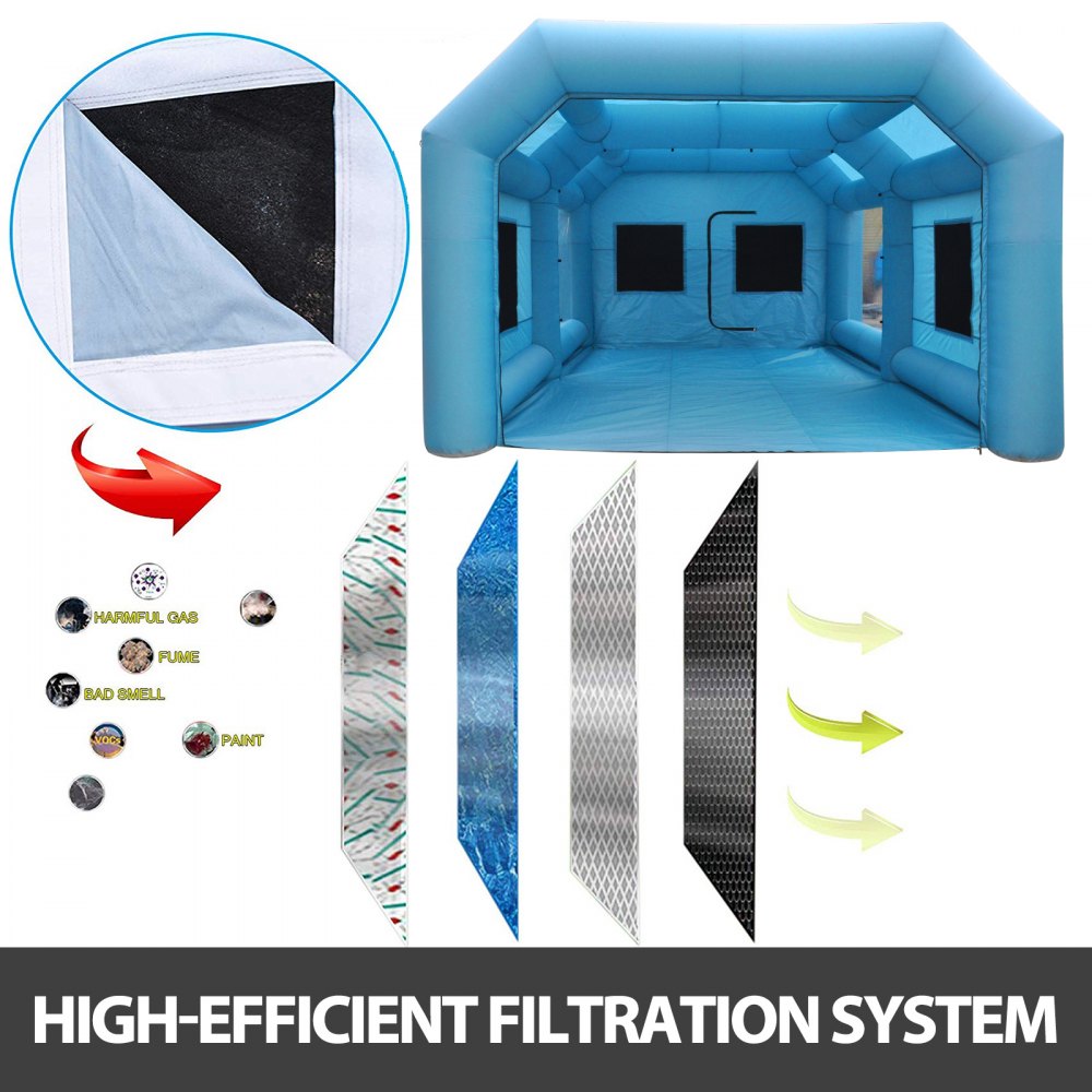 VEVOR Inflatable Tent 599.6 x 298.5 x 249.9 cm Inflatable Spray Booth Custom Tent Inflatable Paint Booth Tent Car Paint Booth Giant Workstation 210D Oxford Fabric With 2 Blowers