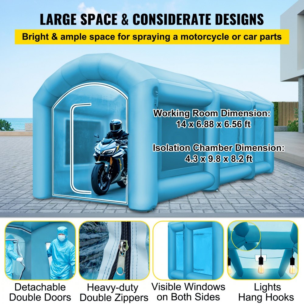VEVOR Cabina de pintura inflable 20x10x8.2ft con 2 sopladores Cabina de pintura inflable con sistema de filtro Cabina de pintura portátil para estacionamiento de automóviles Estación de trabajo