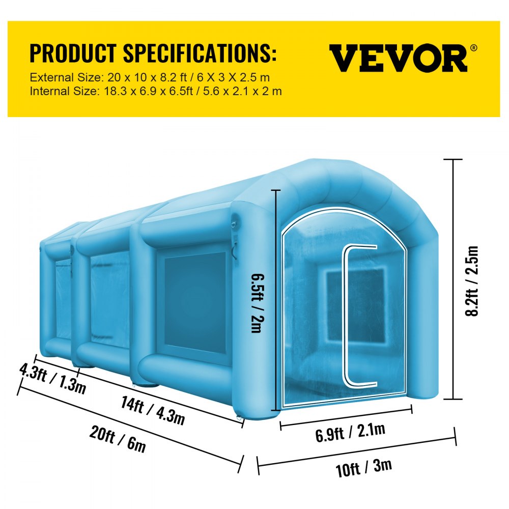 VEVOR Cabina de pintura inflable 20x10x8.2ft con 2 sopladores Cabina de pintura inflable con sistema de filtro Cabina de pintura portátil para estacionamiento de automóviles Estación de trabajo