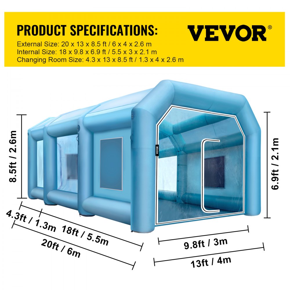 VEVOR Inflatable Paint Booth, 19.69x13.12x8.53 ft Spray Paint Booth, Powerful 750W+350W Blowers Inflatable Spray Booth with Air Filter System, Car Paint Booth for Car Parking Tent Workstation