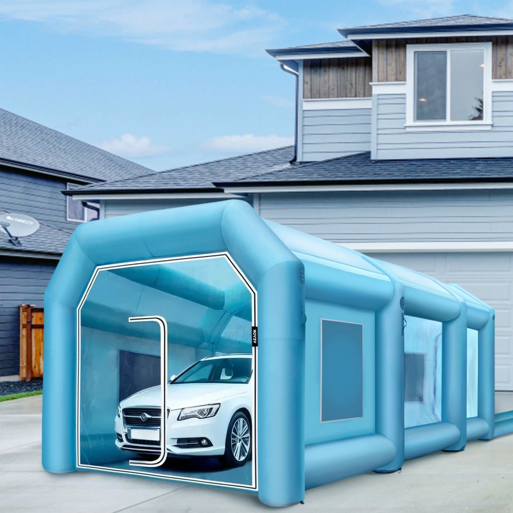 VEVOR Inflatable Paint Booth, 19.69x13.12x8.53 ft Spray Paint Booth, Powerful 750W+350W Blowers Inflatable Spray Booth with Air Filter System, Car Paint Booth for Car Parking Tent Workstation