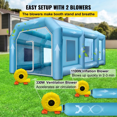 VEVOR Inflatable Tent 26x13x10Ft Inflatable Spray Booth Custom Tent Inflatable Paint Booth Tent Car Paint Booth Giant Workstation 210D Oxford Fabric With 2 Blowers
