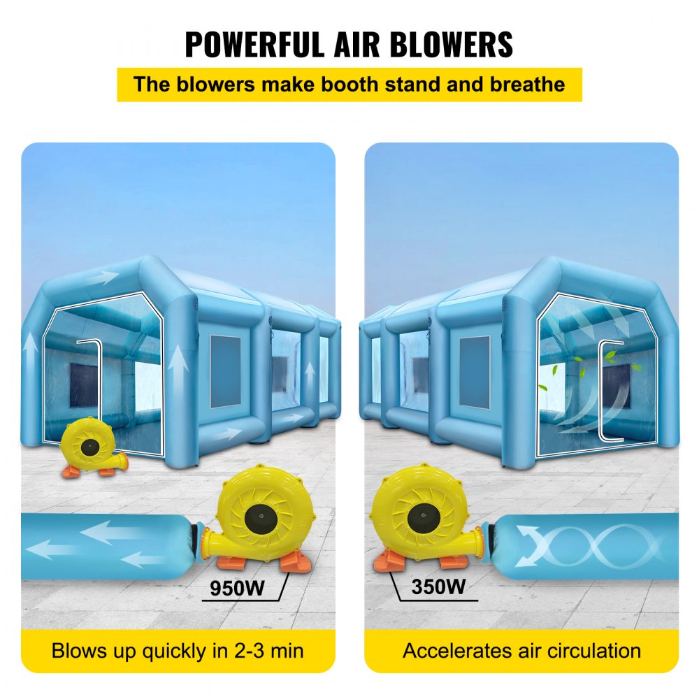 VEVOR Portable Inflatable Paint Booth, 8 x 4 x 3 m Inflatable Spray Booth, Car Paint Tent Air Filter System & 2 Blowers, Upgraded Blow Up Spray Booth Tent, Auto Paint Workstation Motorcycle Garage