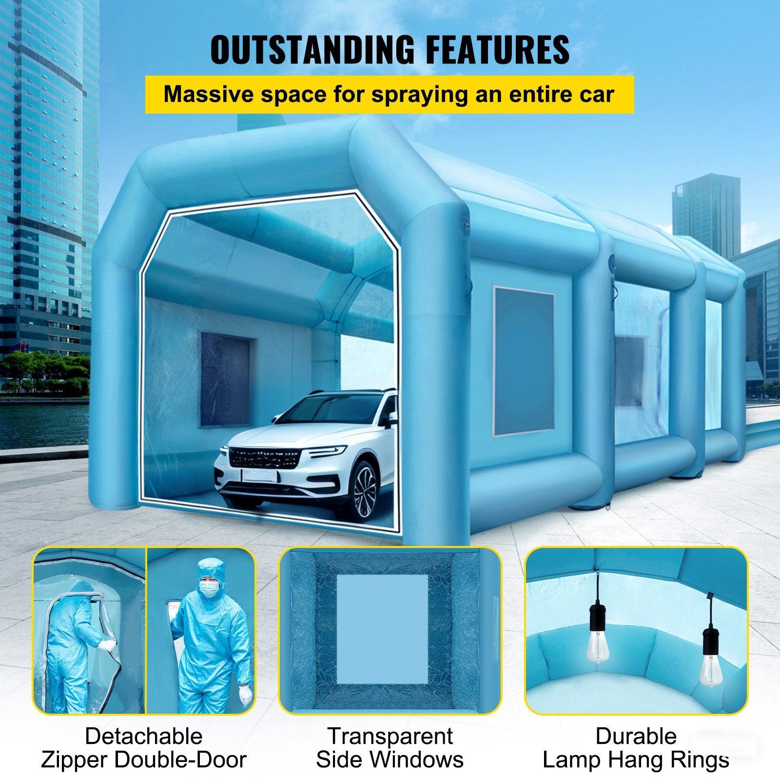 VEVOR Portable Inflatable Paint Booth, 8 x 4 x 3 m Inflatable Spray Booth, Car Paint Tent Air Filter System & 2 Blowers, Upgraded Blow Up Spray Booth Tent, Auto Paint Workstation Motorcycle Garage