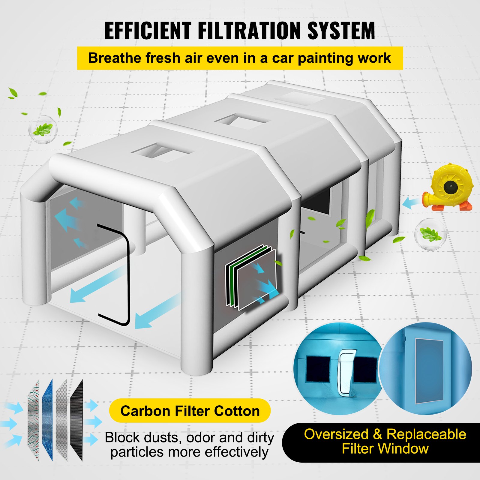 VEVOR Portable Inflatable Paint Booth, 8 x 4 x 3 m Inflatable Spray Booth, Car Paint Tent Air Filter System & 2 Blowers, Upgraded Blow Up Spray Booth Tent, Auto Paint Workstation Motorcycle Garage