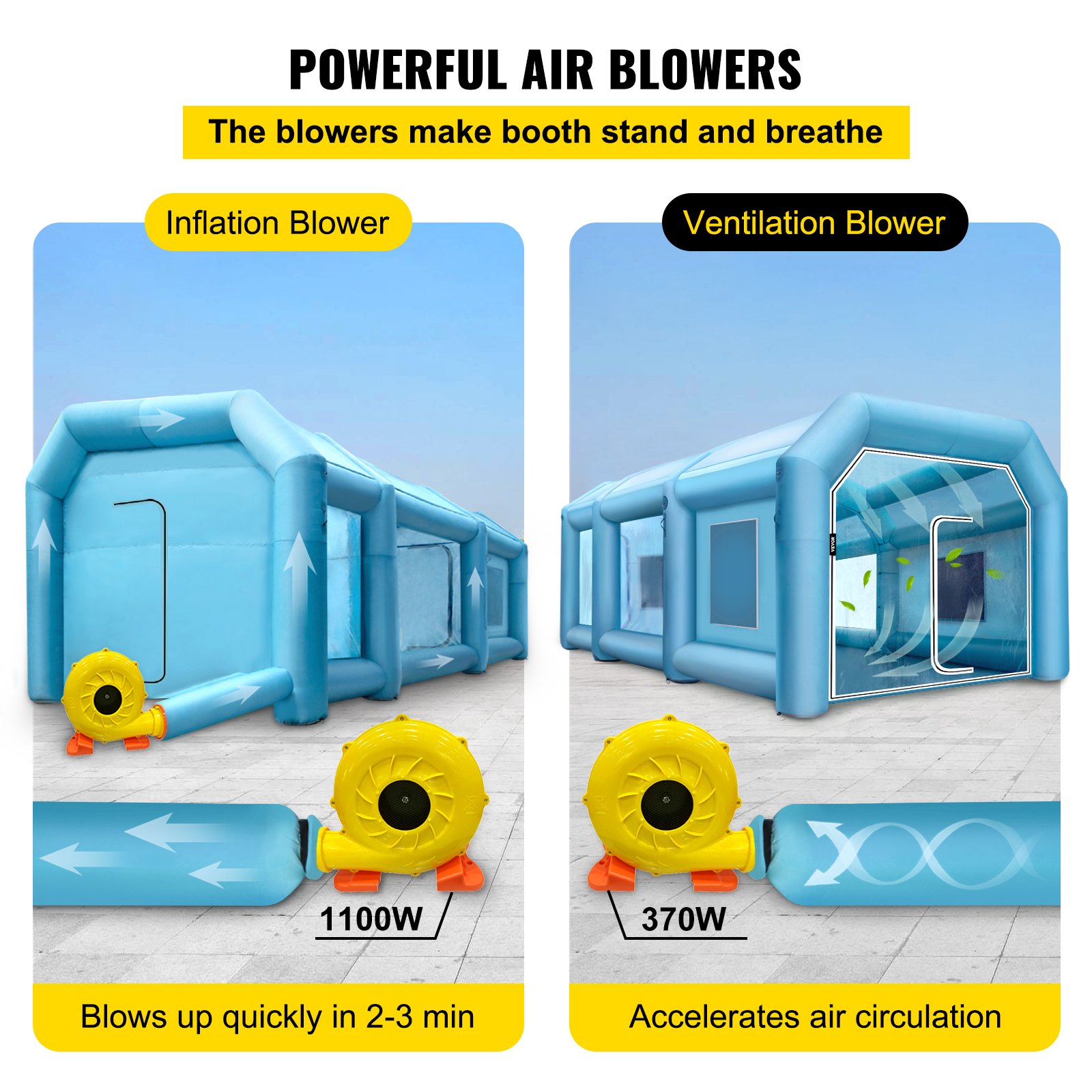 VEVOR Inflatable Spray Booth Car Paint Tent 9 x 6 x 4 m W/ Filter & 2 Blowers