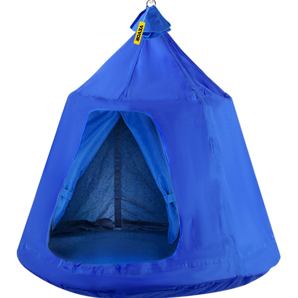 VEVOR Hanging Tree Tent, Max. 440lbs Capacity Tree Tent Swing, Hangout Hugglepod with LED Rainbow Decoration Lights Inflatable Cushion, Ceiling Hammock Tent Suit for Kids & Adult Indoor Outdoor, Blue