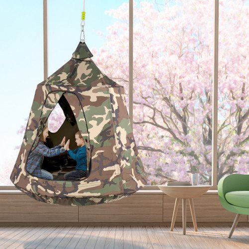 VEVOR Hanging Tree Tent, Max. 440 LBS Capacity Tree Tent Swing, Hangout Hugglepod with LED Rainbow Decoration Lights Inflatable Cushion, Ceiling Hammock Tent Suit for Kids & Adult Indoor Outdoor