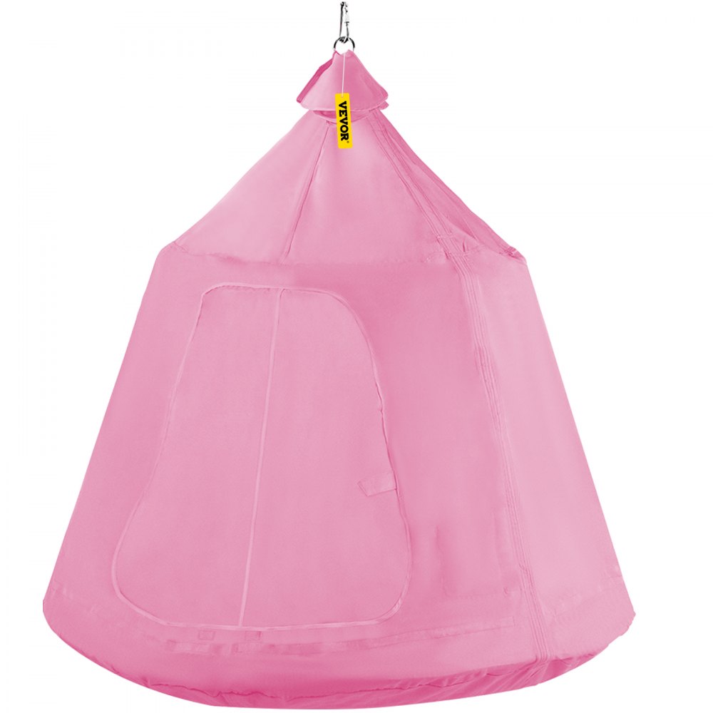VEVOR Hanging Tree Tent, Max. 440lbs Capacity Tree Tent Swing, Hangout Hugglepod with LED Rainbow Decoration Lights Inflatable Cushion, Ceiling Hammock Tent Suit for Kids & Adult Indoor Outdoor Pink