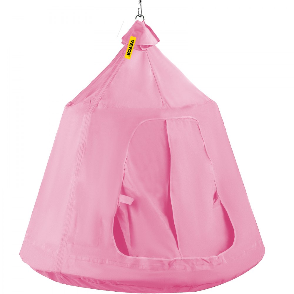 VEVOR Hanging Tree Tent, Max. 440lbs Capacity Tree Tent Swing, Hangout Hugglepod with LED Rainbow Decoration Lights Inflatable Cushion, Ceiling Hammock Tent Suit for Kids & Adult Indoor Outdoor Pink