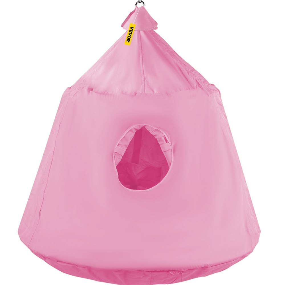 VEVOR Hanging Tree Tent, Max. 440lbs Capacity Tree Tent Swing, Hangout Hugglepod with LED Rainbow Decoration Lights Inflatable Cushion, Ceiling Hammock Tent Suit for Kids & Adult Indoor Outdoor Pink