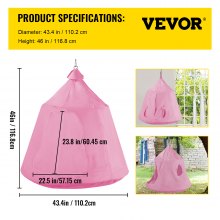 VEVOR Hanging Tree Tent, Max. 440lbs Capacity Tree Tent Swing, Hangout Hugglepod with LED Rainbow Decoration Lights Inflatable Cushion, Ceiling Hammock Tent Suit for Kids & Adult Indoor Outdoor Pink