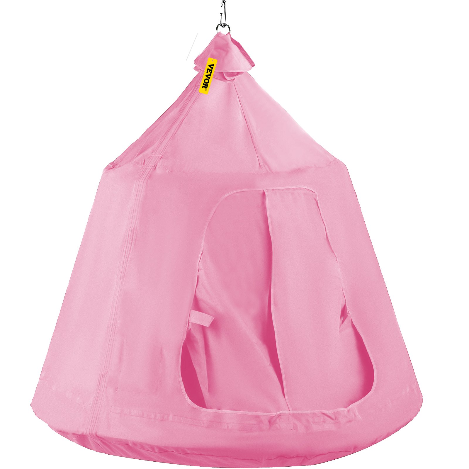 VEVOR Hanging Tree Tent, Max. 440lbs Capacity Tree Tent Swing, Hangout Hugglepod with LED Rainbow Decoration Lights Inflatable Cushion, Ceiling Hammock Tent Suit for Kids & Adult Indoor Outdoor Pink
