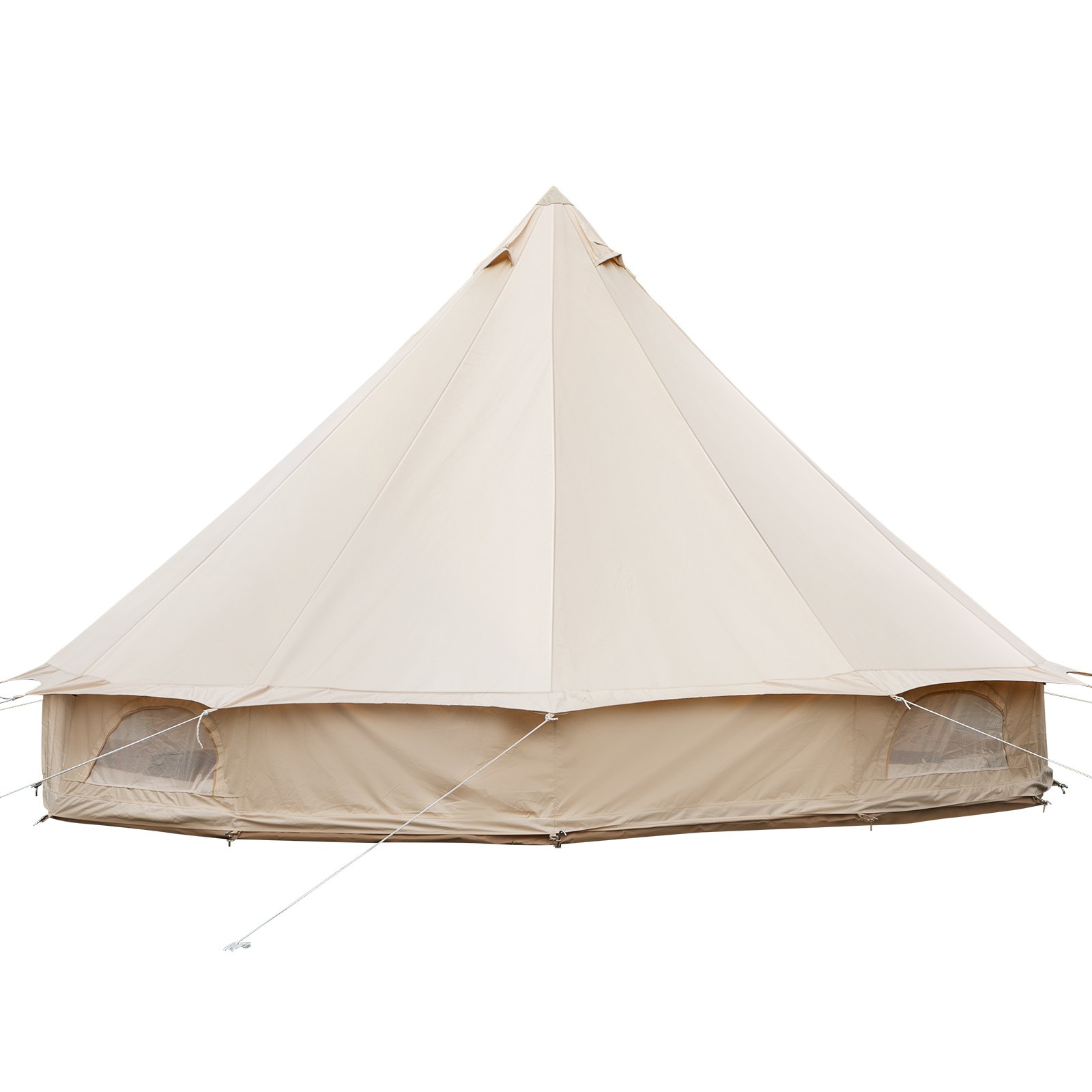 VEVOR glamping bell tent in beige with multiple windows and guy lines.