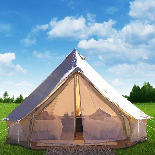 VEVOR 5M Bell Tent 8-10 Persons Canvas Tent with Stove Hole Cotton Canvas Tents Yurt Tent for Camping 4-Season Waterproof Bell Tent for Family Camping Outdoor Hunting
