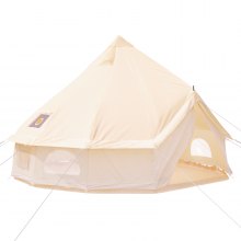 VEVOR 5M Bell Tent 8-10 Persons Canvas Tent with Stove Hole Cotton Canvas Tents Yurt Tent for Camping 4-Season Waterproof Bell Tent for Family Camping Outdoor Hunting