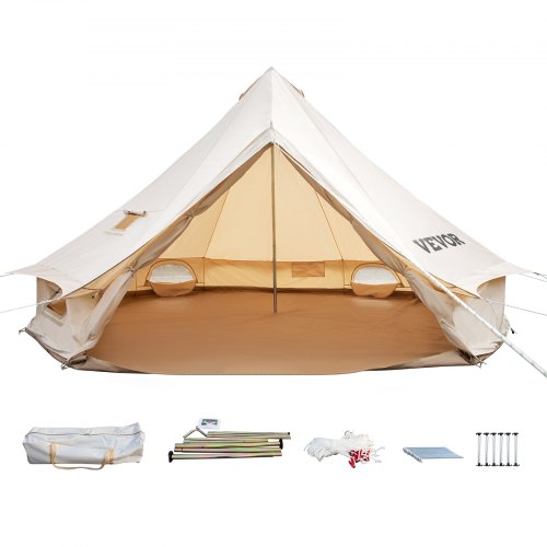VEVOR 10-12 Person Canvas Glamping Bell Tent, Breathable Waterproof Yurt Tent for Family Camping with Stove Jack, 20'*20'* 138"