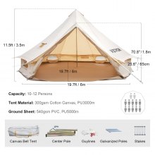 VEVOR 6M klocktält 10-12 personer canvas tält med spishål Bomullsduk tält Jurt tält för camping 4-säsong vattentätt klocktält för familjecamping utomhusjakt