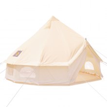 VEVOR 6M Bell Tent 10-12 Persons Canvas Tent with Stove Hole Cotton Canvas Tents Yurt Tent for Camping 4-Season Waterproof Bell Tent for Family Camping Outdoor Hunting