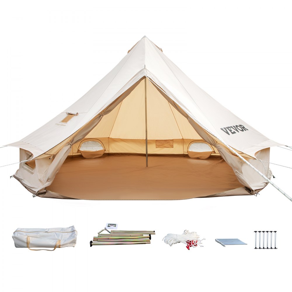 VEVOR Canvas Bell Tent, Waterproof & Breathable 100% Cotton Retro and Luxury Yurt with Stove Jack, 7m Diameter, Large Canopy Used in Summer, for Family Camping, Outdoor Glamping, Party in 4 Seasons