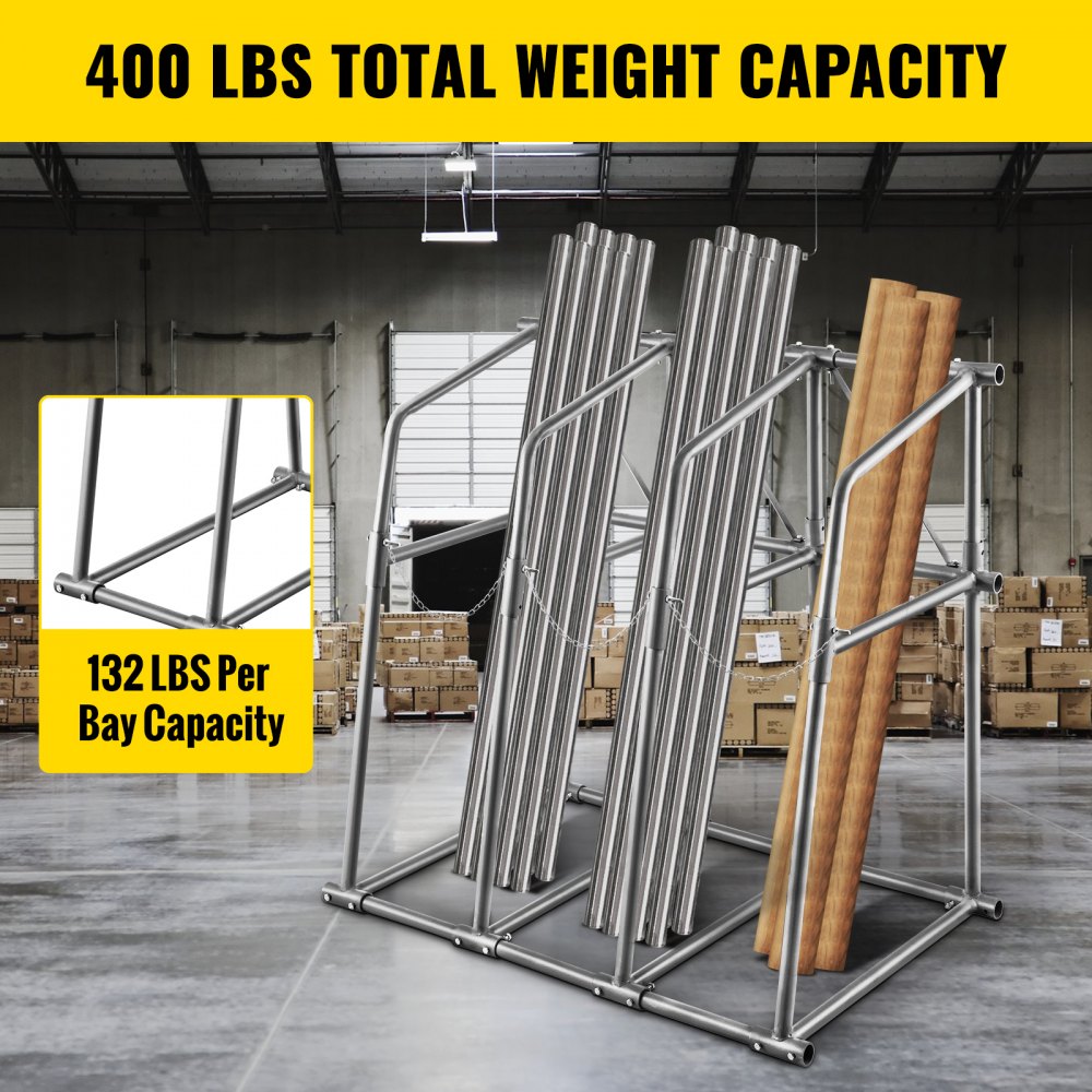 VEVOR Vertical Bar Rack, 36"W x 24"D x 60"H Vertical Material Bar Rack, 3 Rays Vertical Bar Storage Rack, 400 LBS Capacity Vertical Pipe Storage Rack, for Storing Lumbers, Pipes, Other Long Material