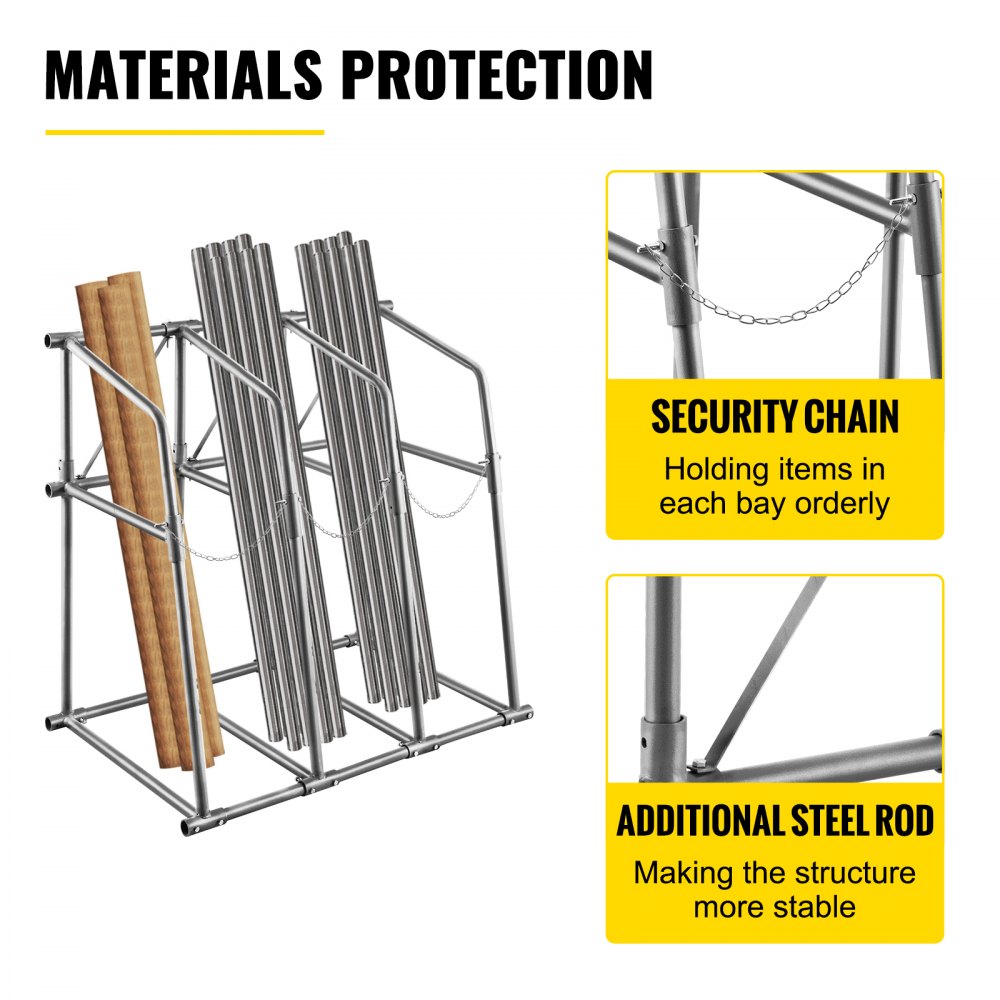 VEVOR Vertical Bar Rack, 36"W x 24"D x 60"H Vertical Material Bar Rack, 3 Rays Vertical Bar Storage Rack, 400 LBS Capacity Vertical Pipe Storage Rack, for Storing Lumbers, Pipes, Other Long Material