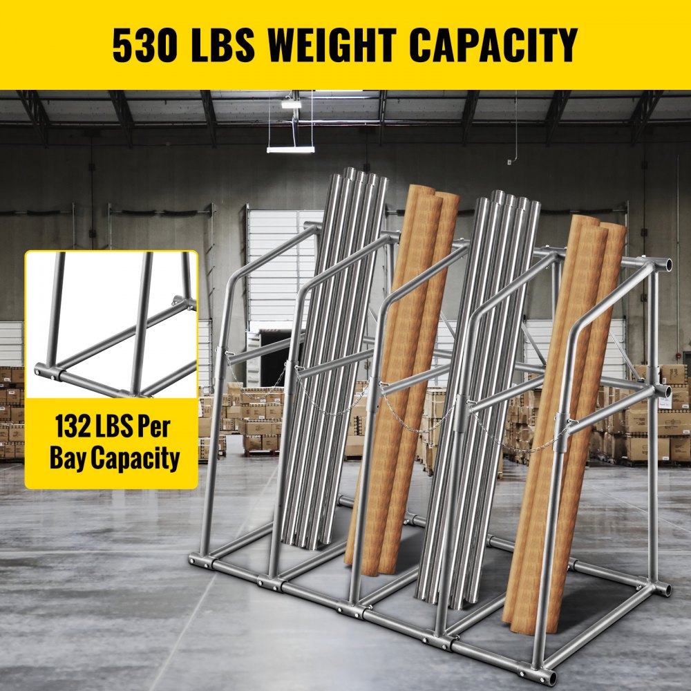 VEVOR Vertical Bar Rack, 48"W x 24"D x 60"H Vertical Material Bar Rack, 4 Rays Vertical Bar Storage Rack, 530 LBS Capacidad Vertical Pipe Storage Rack, para almacenar maderas, tuberías, otros materiales largos