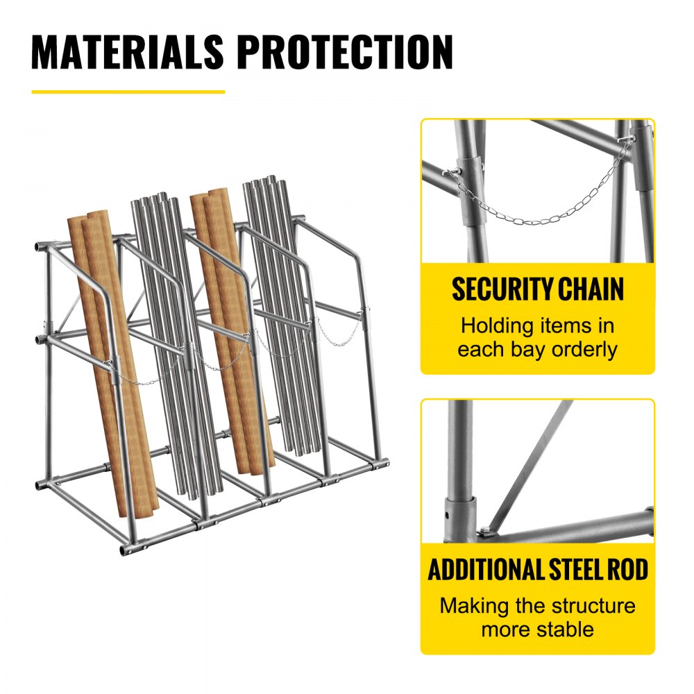 VEVOR Vertical Bar Rack, 48"W x 24"D x 60"H Vertical Material Bar Rack, 4 Rays Vertical Bar Storage Rack, 530 LBS Capacidad Vertical Pipe Storage Rack, para almacenar maderas, tuberías, otros materiales largos