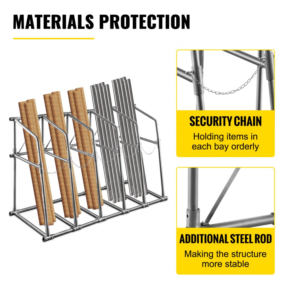 VEVOR Vertical Bar Rack, 60"W x 24"D x 60"H Vertical Material Bar Rack, 5 Rays Vertical Bar Storage Rack, 660 LBS Capacity Vertical Pipe Storage Rack, for Storing Lumbers, Pipes, Other Long Material