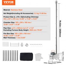 VEVOR Wood Stove, 80 inch, Stainless Steel Camping Tent Stove, Portable Wood Burning Stove with Chimney Pipes & Gloves, 700in³Firebox Hot Tent Stove for Outdoor Cooking and Heating with 8 Pipes