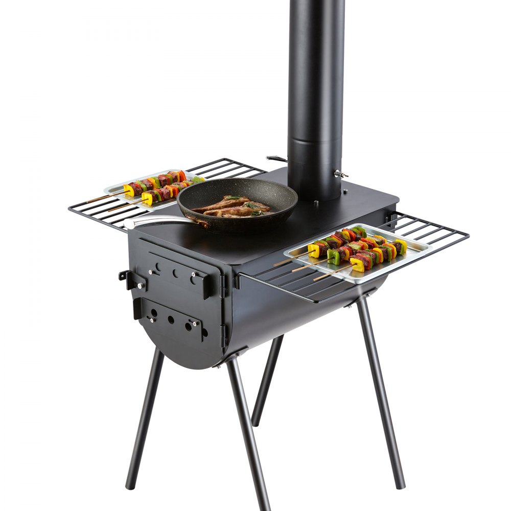 VEVOR Wood Stove, 3 m, Alloy Steel Camping Tent Stove, Portable Wood Burning Stove with Chimney Pipes & Gloves, 49161 cm³ Firebox Hot Tent Stove for Outdoor Cooking and Heating with 8 Pipes