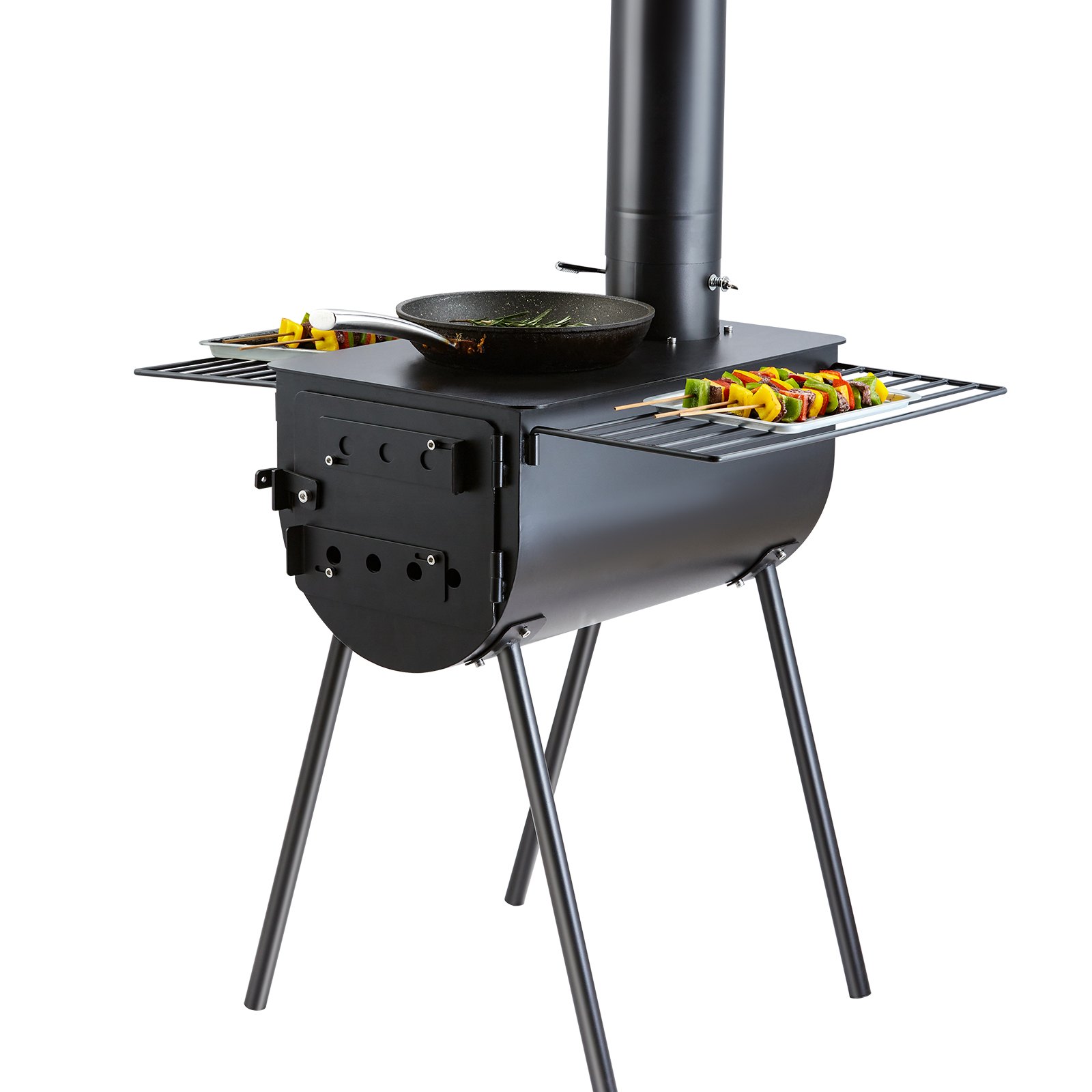 VEVOR Wood Stove, 3 m, Alloy Steel Camping Tent Stove, Portable Wood Burning Stove with Chimney Pipes & Gloves, 49161 cm³ Firebox Hot Tent Stove for Outdoor Cooking and Heating with 8 Pipes