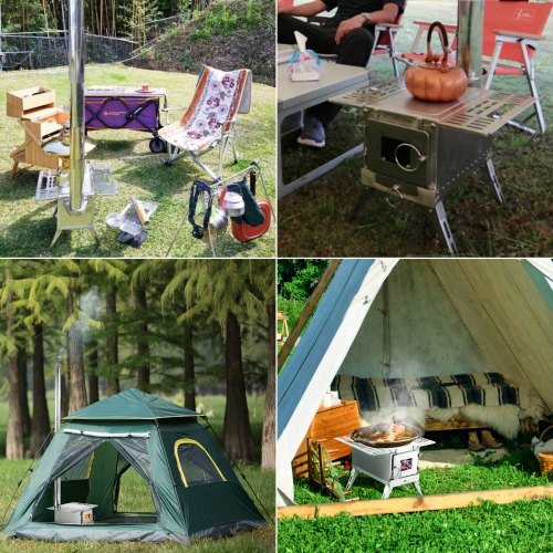 Poêle à Bois De Camping Extérieur – Hauteur Réglable 36-56 Cm – Acier Carbone – Pour Tente, Pêche, Chasse - 2