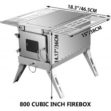 VEVOR Tent Wood Stove 18.3x15x14.17 inch, Camping Wood Stove 304 Stainless Steel With Folding Pipe, Portable Wood Stove 90.6 inch Total Height For Camping, Tent Heating, Hunting, Outdoor Cooking