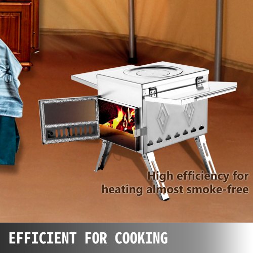 VEVOR Tent Wood Stove 18.1x15x27.2 inch, Camping Wood Stove 304 Stainless Steel With Folding Pipe, Portable Wood Stove 113 inch Total Height For Camping, Tent Heating, Hunting, Outdoor Cooking