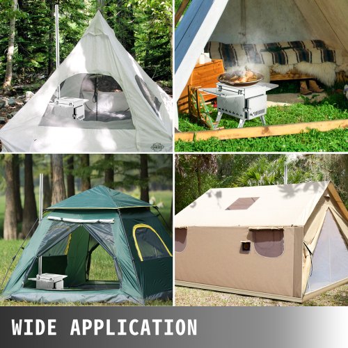 VEVOR Tent Wood Stove 18.1x15x27.2 inch, Camping Wood Stove 304 Stainless Steel With Folding Pipe, Portable Wood Stove 113 inch Total Height For Camping, Tent Heating, Hunting, Outdoor Cooking