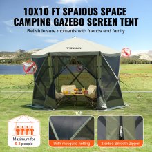 VEVOR Pop Up Gazebo Tent, Pop-Up Screen Tent 6 Sided Canopy Sun Shelter with 6 Removable Privacy Wind Cloths & Mesh Windows, 10x10FT Quick Set Screen Tent with Mosquito Netting, Army Green